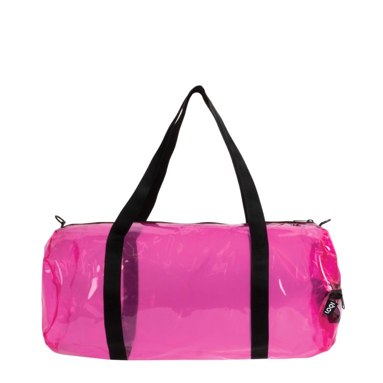 Loqi Transparent Pink Weekender Bag auf weißem Hintergrund
